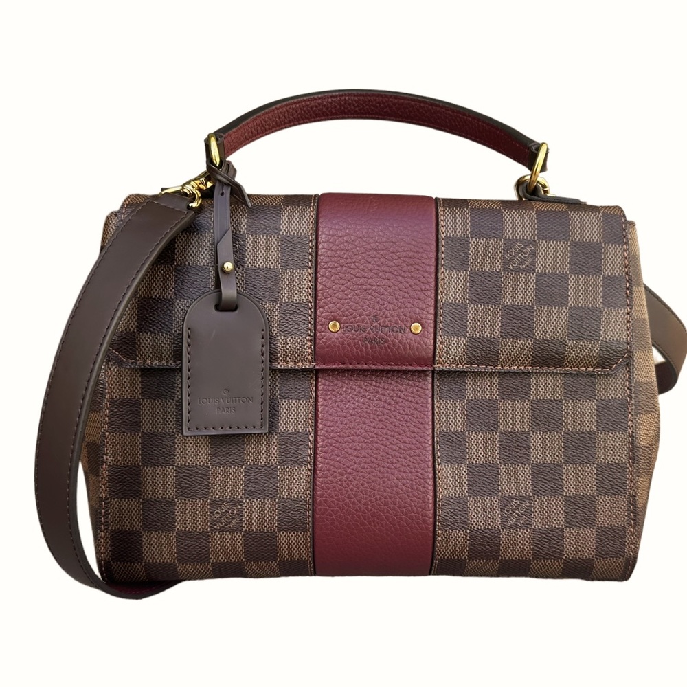 Louis Vuitton Bond Street Top Handle Bag Damier Burgundy Leather MM Brown - Picture 7 of 11